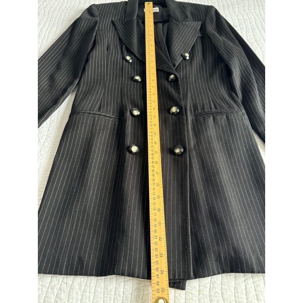 VTG Francine Browner Double Breasted Coat Dress SZ M? Black Pin-Striped 90s - Picture 4 of 8